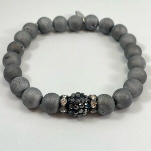 Jewel Up By Jessica Silver Druzy Agate Pave Bracelet Beaded Stretch Statement